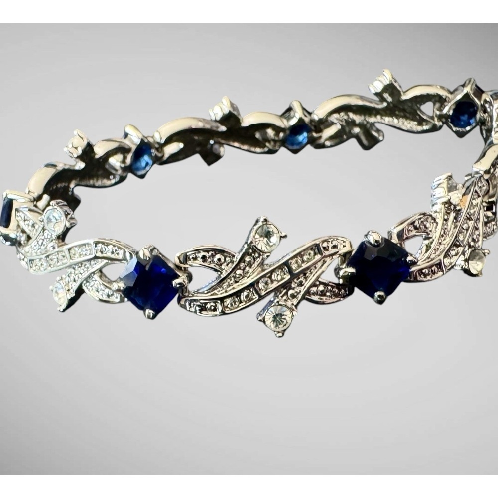 JBK Camrose & Kross Sapphire Blue Crystal Bracelet Silver Tone Jackie Kennedy